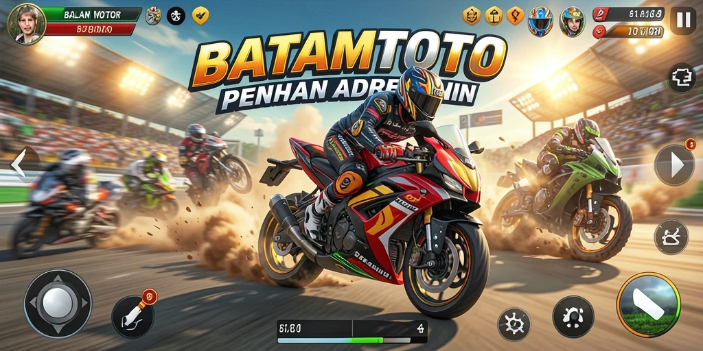 Tampilan gameplay balapan motor yang mendebarkan di BATAMTOTO.