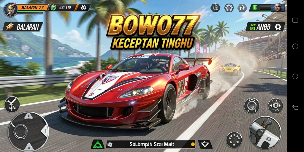 Screenshot BOWO77 menunjukkan balapan menegangkan di lintasan yang indah.