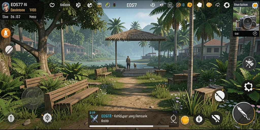 Tampilan gameplay EOS77 dengan berbagai interaksi karakter dalam simulasi kehidupan.