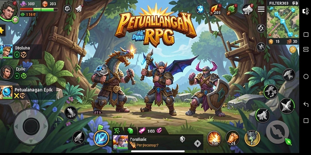 Tampilan gameplay penuh aksi dalam FILTER303 dengan karakter yang dinamis.