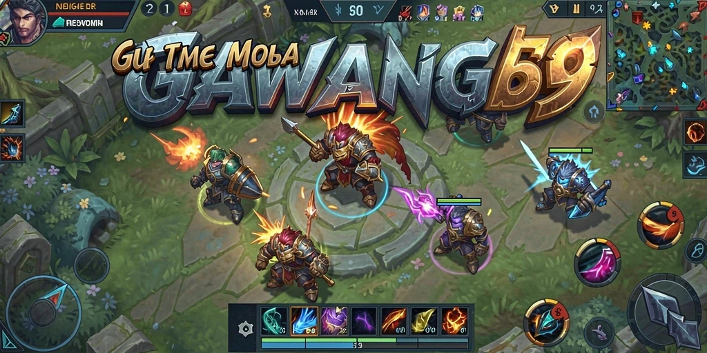 Screenshot menampilkan aksi seru dalam pertempuran MOBA GAWANG69.