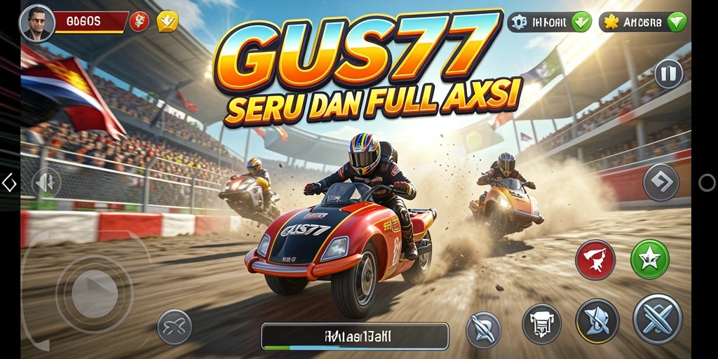 Screenshot gameplay GUS77 menampilkan momen mendebarkan dalam balapan.
