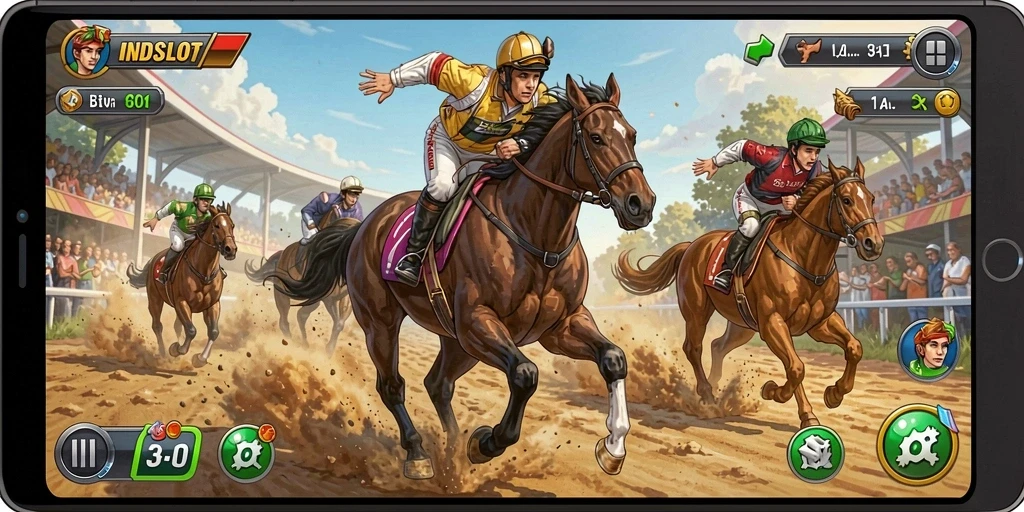 Gameplay seru balapan mobil di INDSLOT yang mendebarkan.