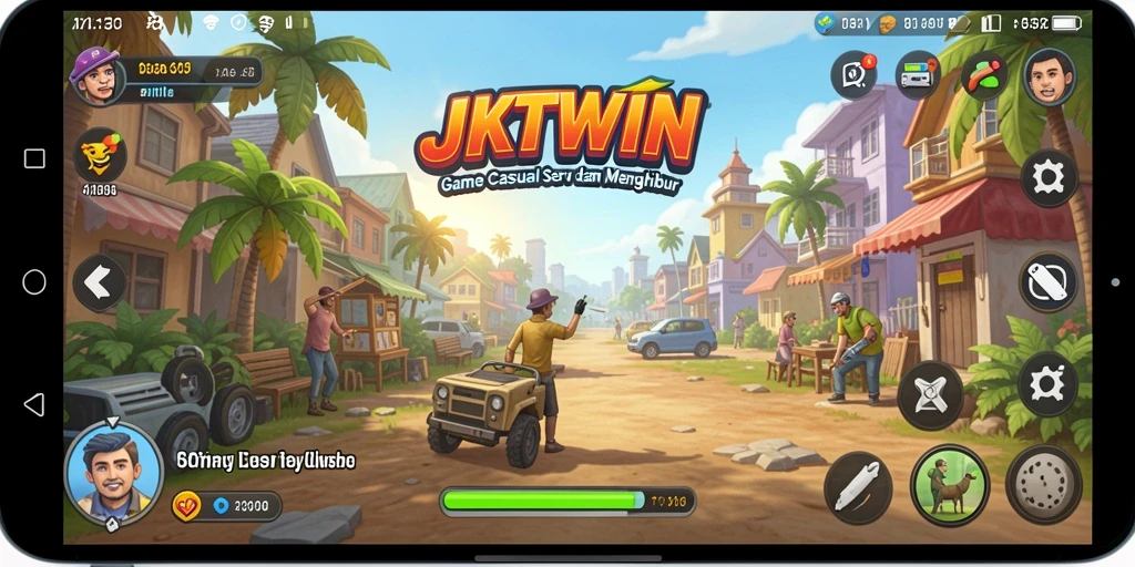 Tampilan gameplay JKTWIN yang ceria dan penuh warna.
