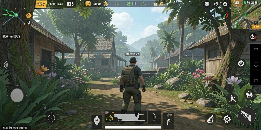 Screenshot utama ME355 menampilkan interaksi karakter dalam gameplay Simulation.