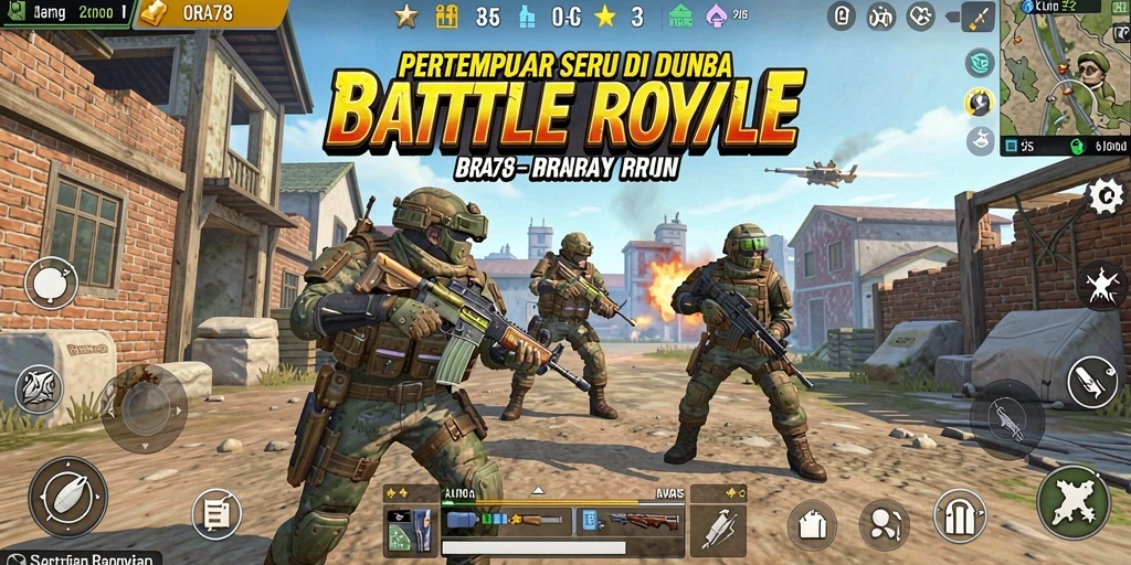 Tangkapan layar ORA78 menampilkan aksi pertempuran seru di peta Battle Royale.