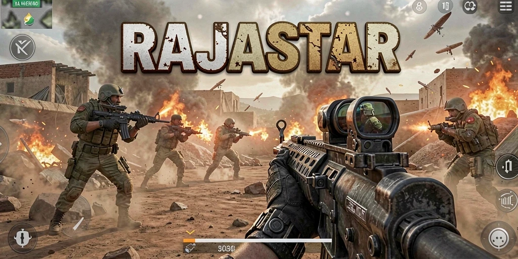 Tangkapan layar menunjukkan aksi pertempuran intens dalam RAJASTAR.