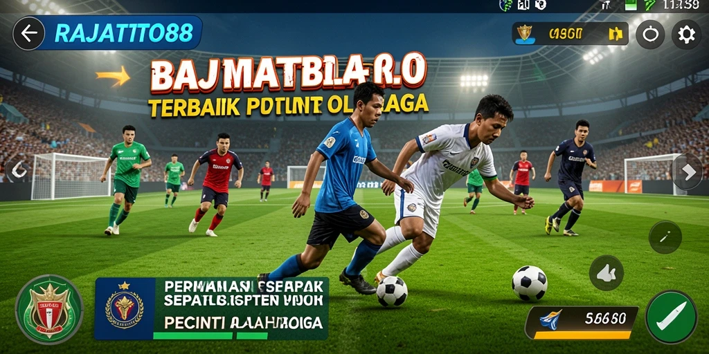 Tampilan gameplay RAJATOTO88 menampilkan aksi seru di lapangan sepak bola.