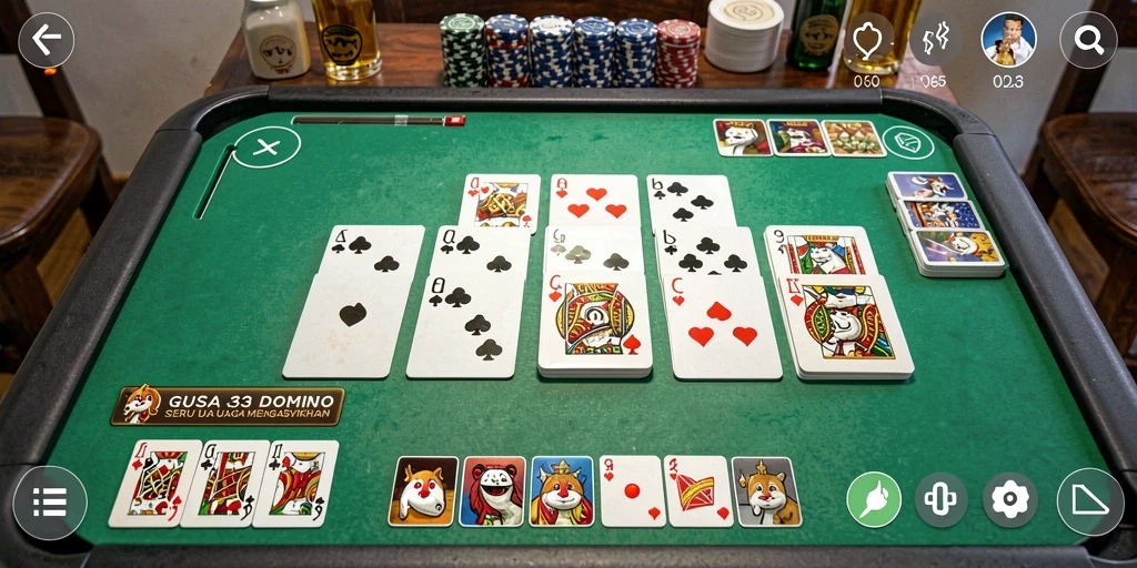 Screenshot permainan RUSA33 menampilkan gameplay Domino yang seru dan interaktif.