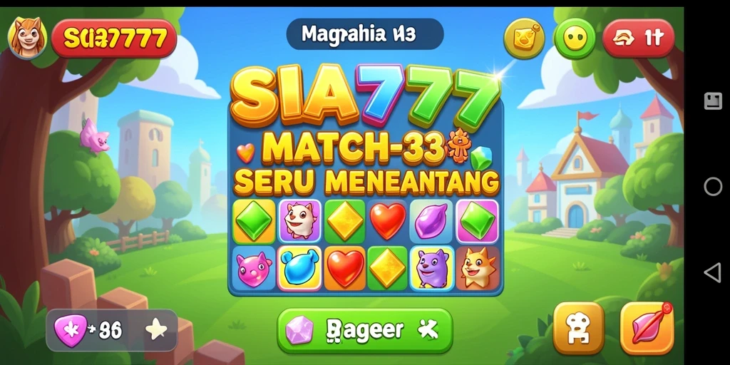 Tampilan permainan SIA777 dengan grafis Match-3 yang menarik.