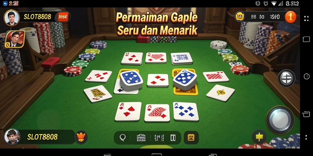 Screenshot utama SLOT8808 menampilkan gameplay Gaple yang mendebarkan.