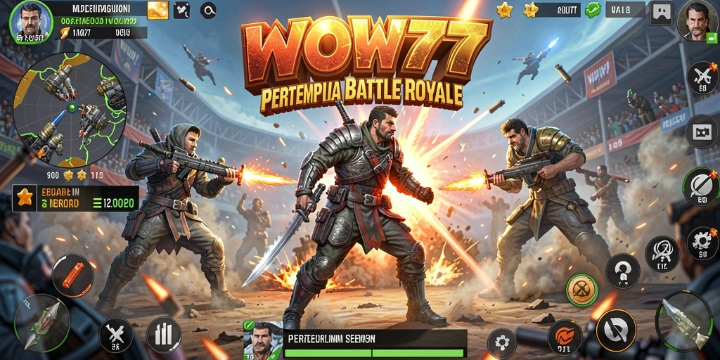 Tampilan gameplay WOW77 yang mendebarkan dalam pertarungan Battle Royale.